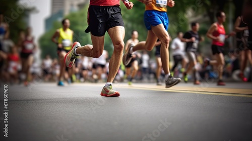Runners running in city marathon, motion blur on sporty legs. © 3D Station