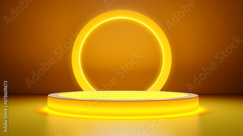 Podium with golden light lamps background. Golden light award stage with rays and sparks, wallpaper. Png, Ai Generate © Yasir