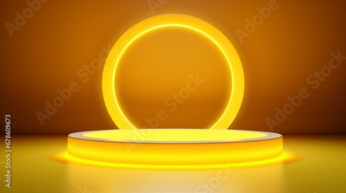 Podium with golden light lamps background. Golden light award stage with rays and sparks, wallpaper. Png, Ai Generate 