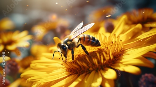 A bee and a flower in perfect symbiosis, showcasing the beauty of natural relationships.