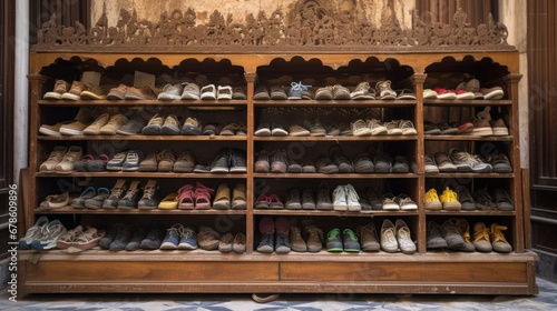 Shoe rack at the entrance to the mosque of Muhammad Ali, Cairo, Egypt.