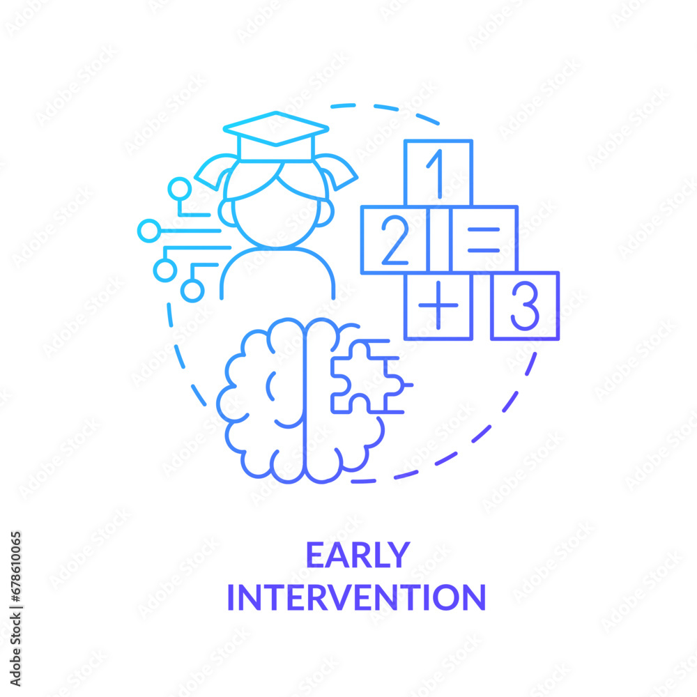 2D gradient early intervention icon, simple vector, thin line illustration representing learning theories.