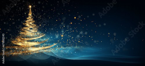 A Sparkling Gold Christmas Tree Shining on a Deep Blue Night