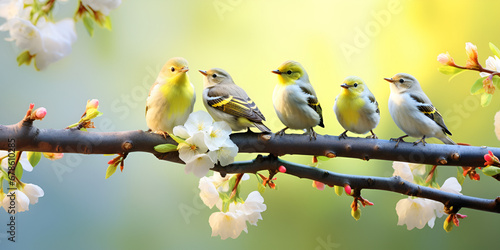 spring tree branch,Flowers Birds ,HD wallpaper: blue bird, birds, blossom, pink flowers, cherry blossom,AI Generative  © kin