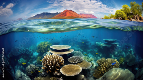 beautiful view of Australia's Great Barrier Reef with underwater coral views created with Generative AI Technology © AstraNova