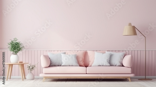 pastel color Modern scandinavian living room interior, Indoors, Sofa, Home Interior. generative ai photo