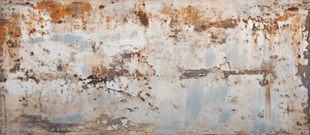 The background is an aged metal sheet with hints of paint and rust featuring a natural gray and earthy hue positioned horizontally