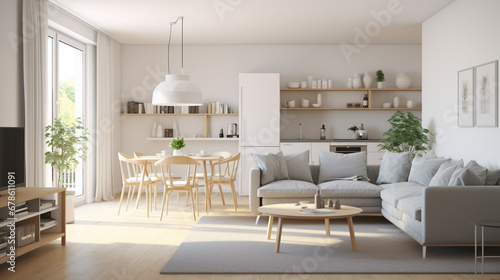 Scandinavian Style Living And Dining Room Living Room, Indoors, Home Interior. generative ai