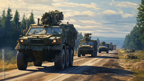 Convoy of armored vehicle