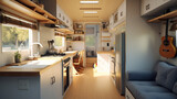 Tiny House Modern Interior Design Tiny House, Indoors, Motor Home, Kitchen. generative ai