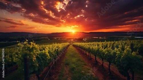 Farmland with a beautiful sunset  A Beautiful Sunset over vineyard