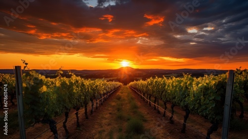 Farmland with a beautiful sunset, A Beautiful Sunset over vineyard