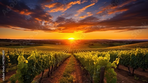 Farmland with a beautiful sunset  A Beautiful Sunset over vineyard