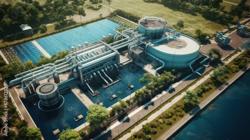 Environment and industry concept, Aerial view of Water Purification Plant drone view © CStock