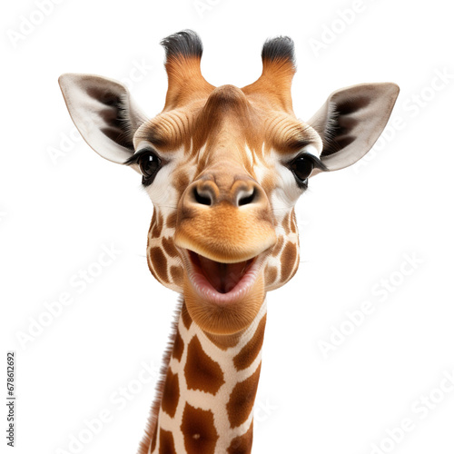 Portrait of smiling giraffe isolated on a white background
