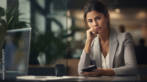 Businessman and worry or stress,Businesswoman in office with smartphone and diary, looking worried