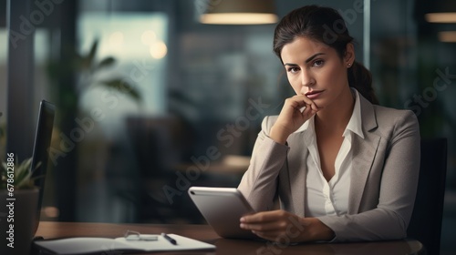 Businessman and worry or stress,Businesswoman in office with smartphone and diary, looking worried photo