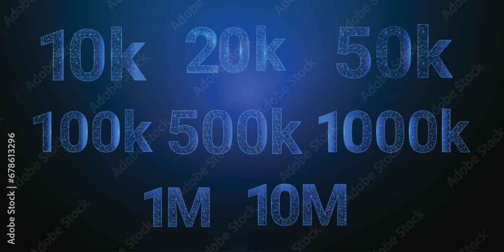 Electric Blue lighting text. Low Poly lines and dots background.