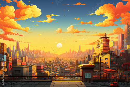 illustration of a developed city view in Japan photo