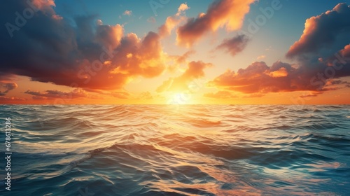 Ocean waves with sunset, beautiful sky with sunset, nature background