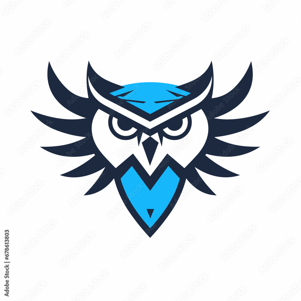 Software integration filled blue logo. Intelligence business value. Simple minimalist owl icon. Design element. Created with artificial intelligence. Ai art for corporate branding, website Software integration filled blue logo. Intelligence business value. Simple minimalist owl icon. Design element. Created with artificial intelligence. Ai art for corporate branding, website