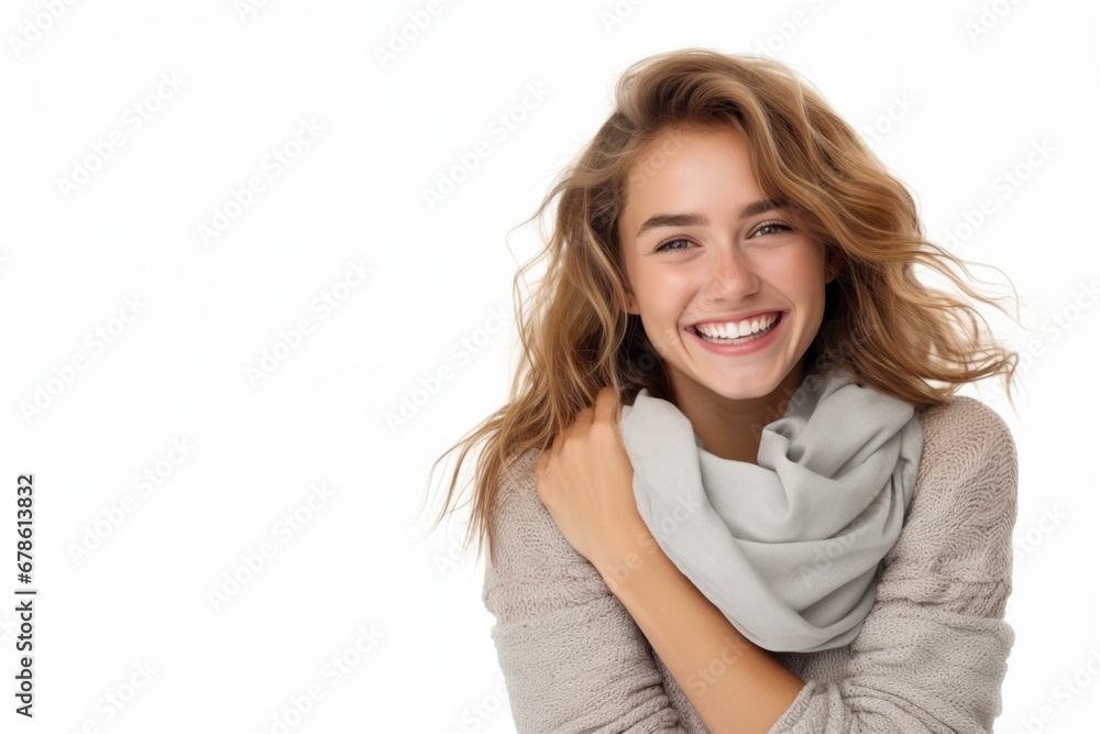 portrait of young woman natural beauty wear winter season clothes isolated on white background portrait of young woman natural beauty wear winter season clothes isolated on white background