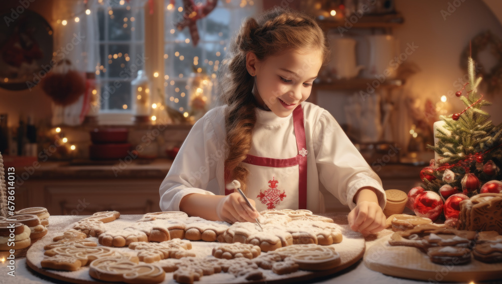 Little Baker: A Sweet Scene of a Little Girl Making Cookies on a Table Little Baker: A Sweet Scene of a Little Girl Making Cookies on a Table
