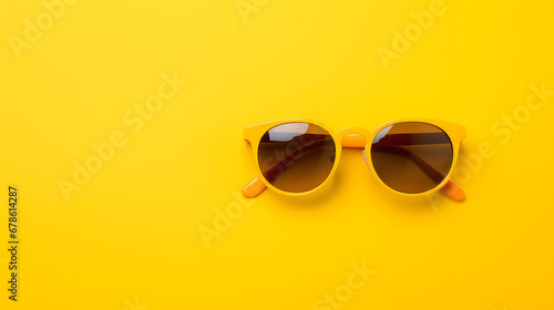 Stylish Yellow Sunglasses on Bright Yellow Background