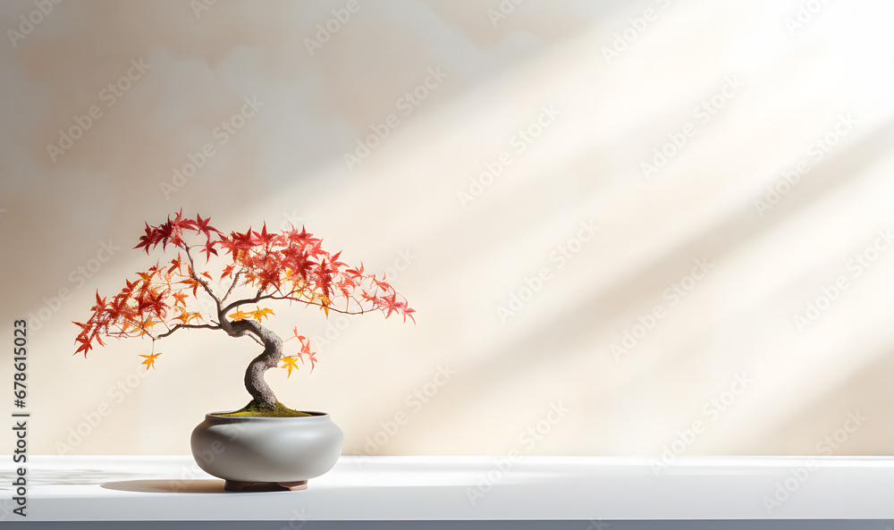 Bosnsai tree in sunlight shadow. Minimal modern lifestyle idea. Bosnsai tree in sunlight shadow. Minimal modern lifestyle idea.