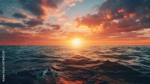 Beautiful sunset concept  The big sun sets on the sea  beautiful sea