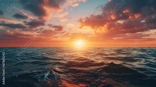 Beautiful sunset concept, The big sun sets on the sea, beautiful sea