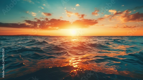 Beautiful sunset concept  The big sun sets on the sea  beautiful sea