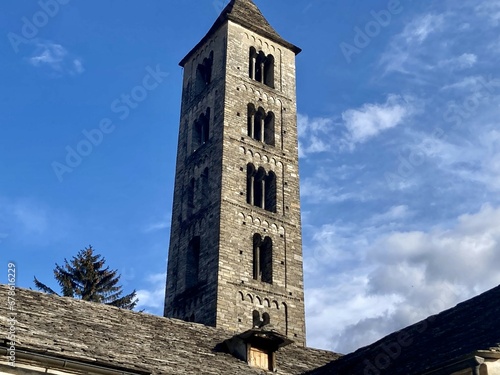 Romanesque bell tower in the church of San Bartolomeo in Villadossola (Novara, Italy)