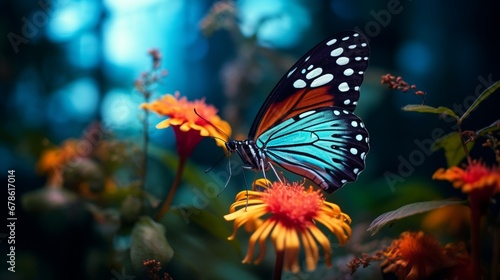 A butterfly delicately sipping nectar from a vibrant flower, a ballet of nature. © rehman