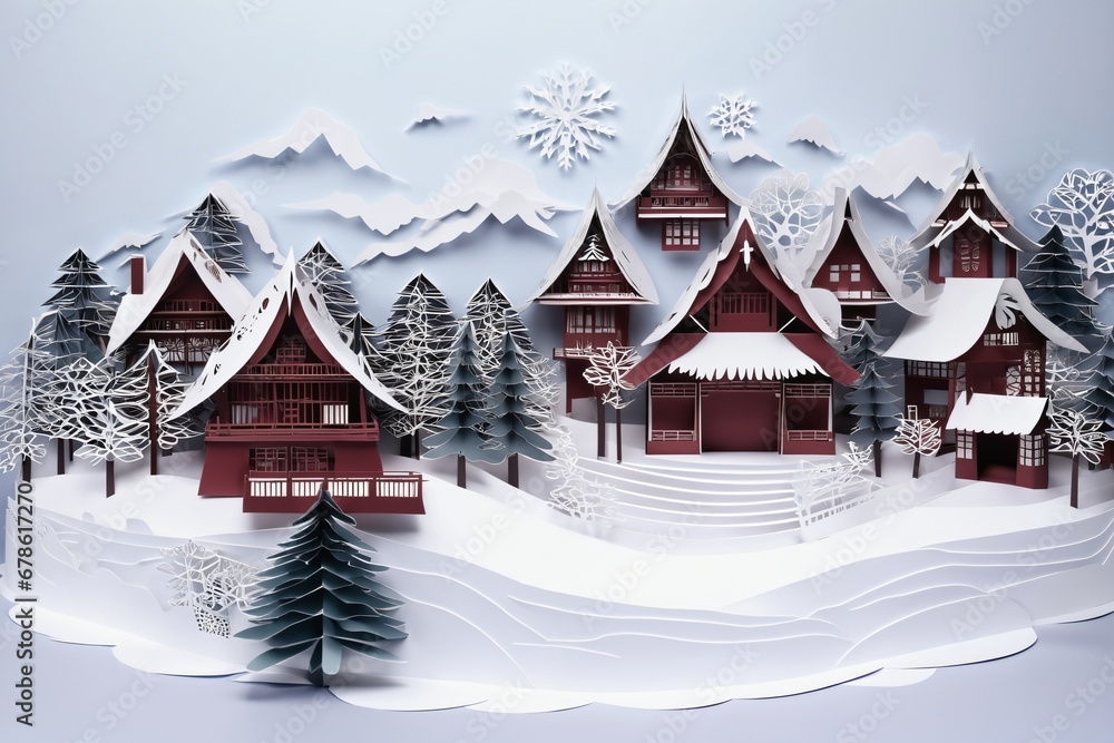 Fototapeta premium Paper Cuttings Art - Winter Scenery