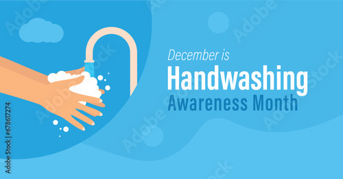 Handwashing awareness month. Observed in the month of December. Campaign banner to promote hand hygiene.