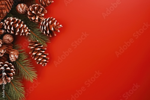 composition flatlay of christmas decoration with pine cones