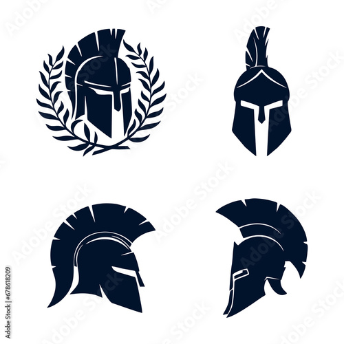 Spartan black helmets. Ancient roman gladiator headgear protection