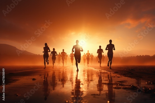 Runners sprint start dynamic motion background with empty space for text 