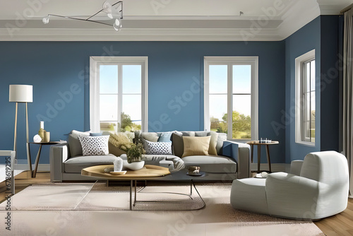 Contemporary Residential Living Room, Background Wall Color Powder Blue