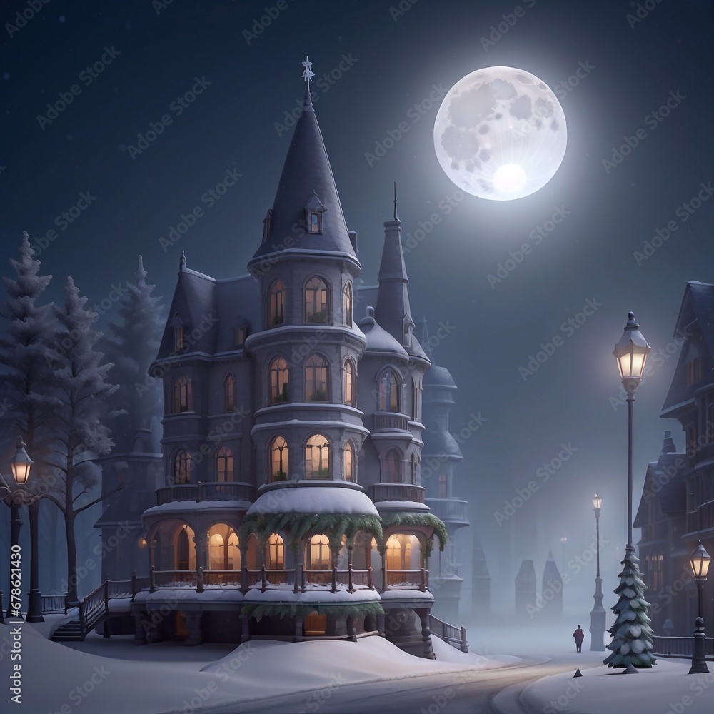 Fototapeta premium Christmas castle , illustration ai generated. Christmas party , happy New year.