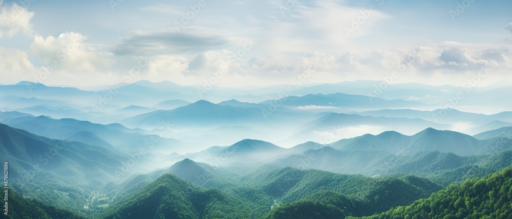 Beautiful panorama of mountains in the clouds