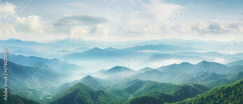 Beautiful panorama of mountains in the clouds