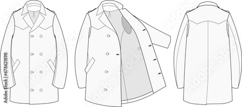 Essential Trench Coat Fashion Illustration Vector Template Front Back and Open View photo