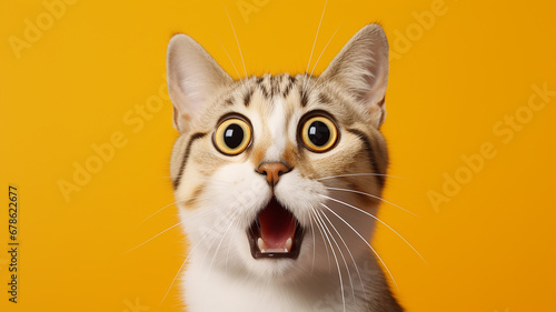 Obraz na plátně Crazy Surprised Cat Makes Big eyes