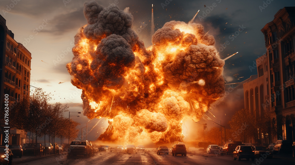 explosion blast in a city - obrazy, fototapety, plakaty 