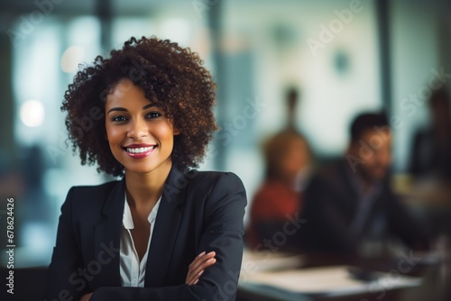 Empowering Black Women in Business confident black women at office work with pretty smile made AI made with AI 