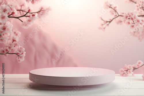 podium for showing product with cherry blossom 