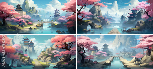 ink painting japan japanese watercolor graphic scene china wallpaper drawing chinese illustration