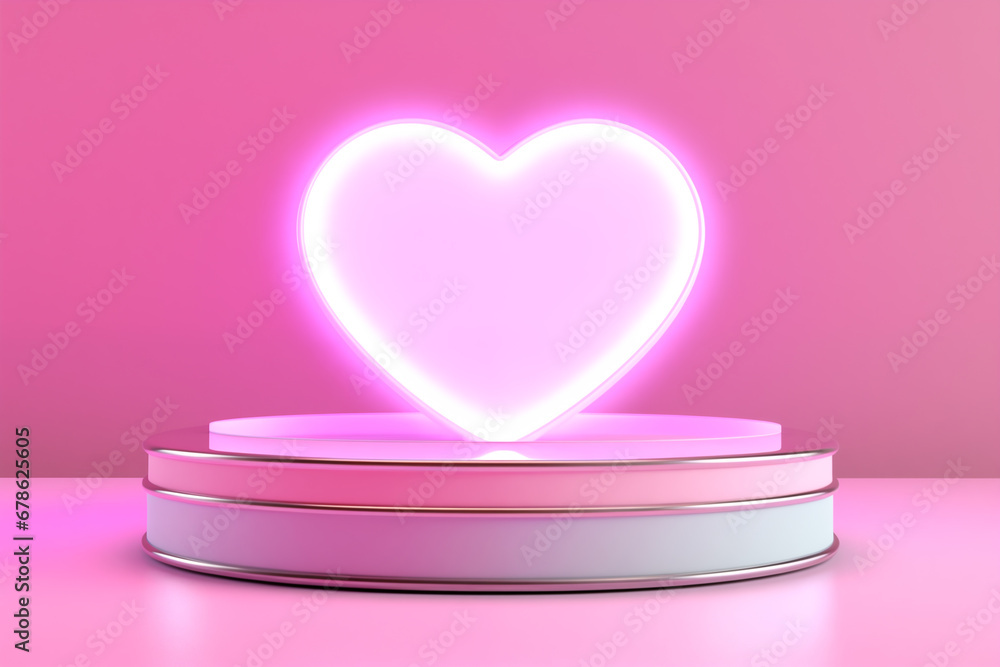 neon heart podium for showing product 